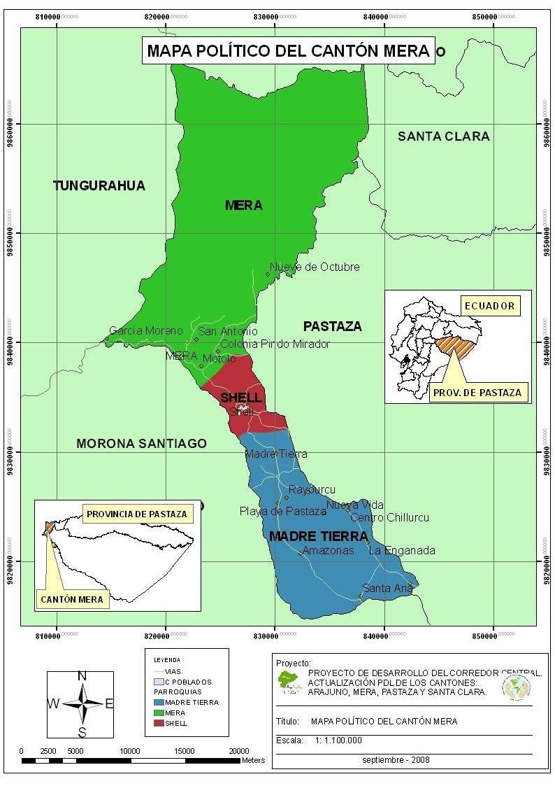 Mapa político del Cantón Mera